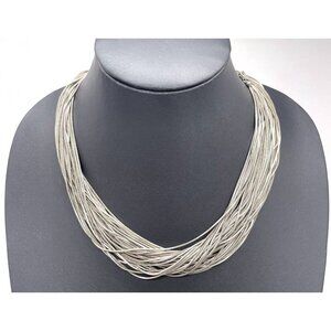 Multi Strand Layered Chain Necklace Adjustable Silver Tone 20-23 Inches